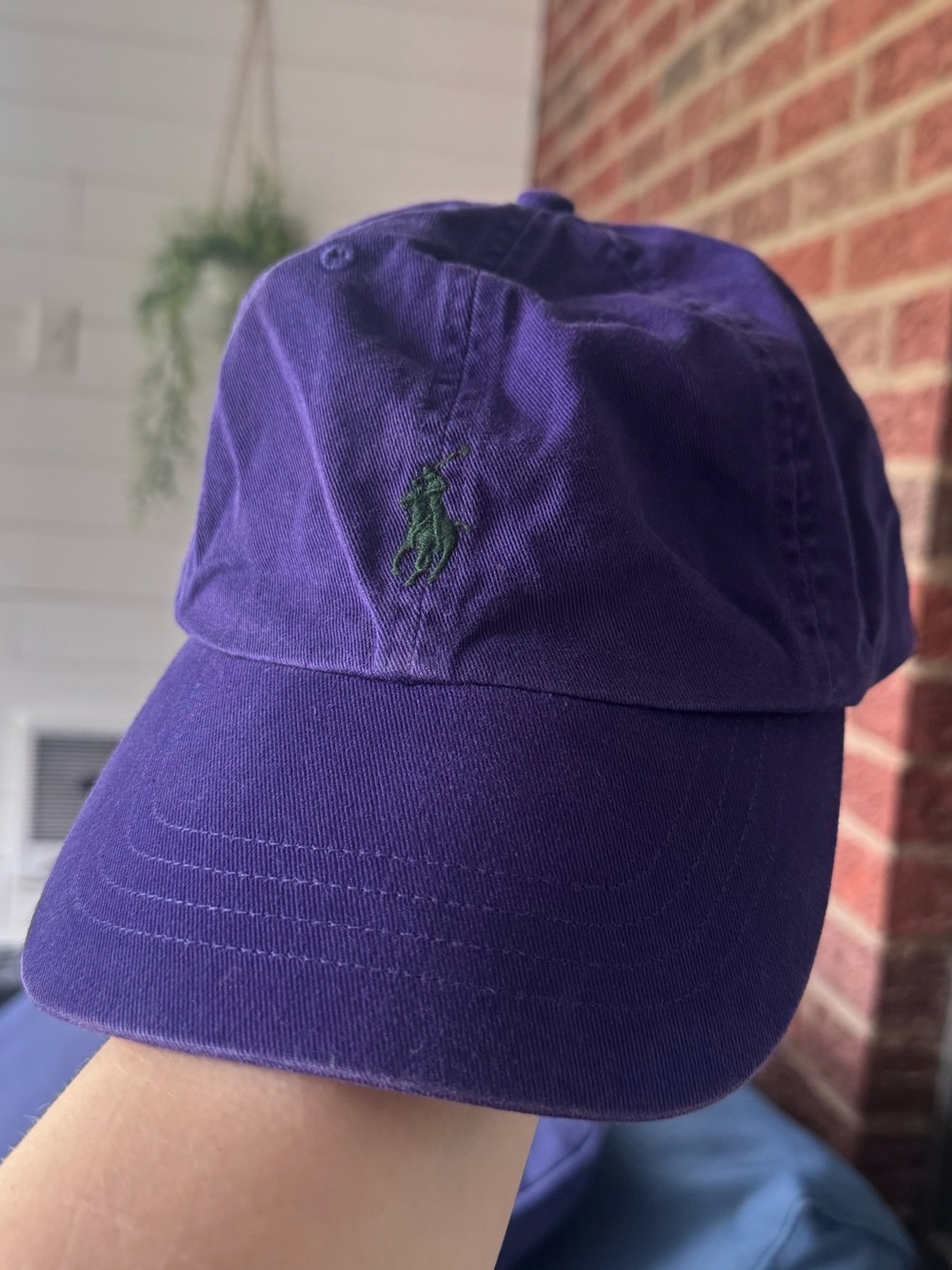 POLO RALPH LAUREN Vtg Classic Baseball Hat, Purple w/ Green Logo, Leather Strap